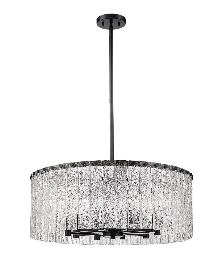 Z-Lite Glacier 27" 10-Light Matte Black Pendant Light With Clear Glass Shade