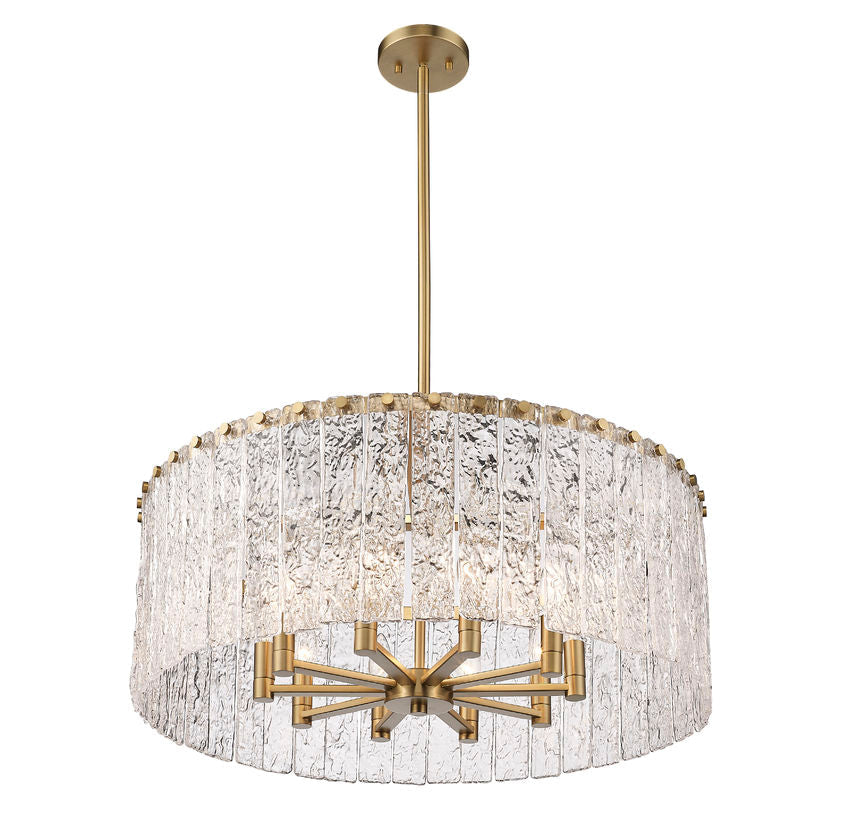 Z-Lite Glacier 27" 10-Light Modern Gold Pendant Light With Clear Glass Shade