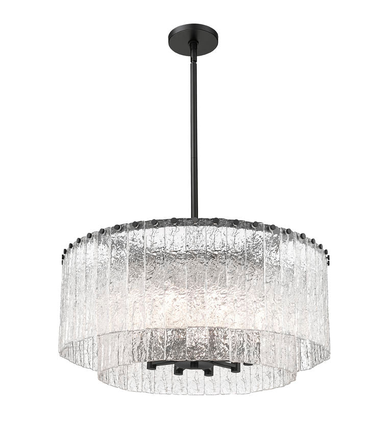 Z-Lite Glacier 28" 10-Light Matte Black Steel Clear Glass Shade Pendant Light