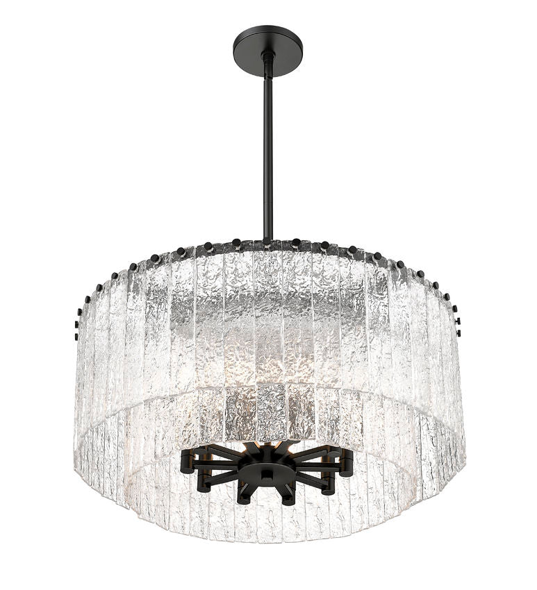 Z-Lite Glacier 28" 10-Light Matte Black Steel Clear Glass Shade Pendant Light