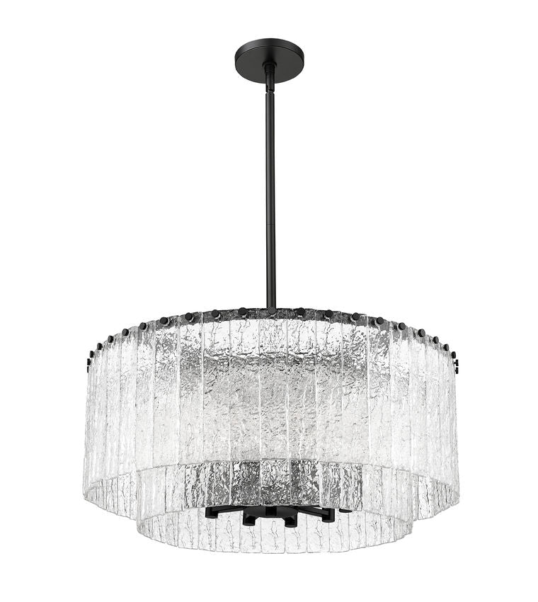 Z-Lite Glacier 28" 10-Light Matte Black Steel Clear Glass Shade Pendant Light