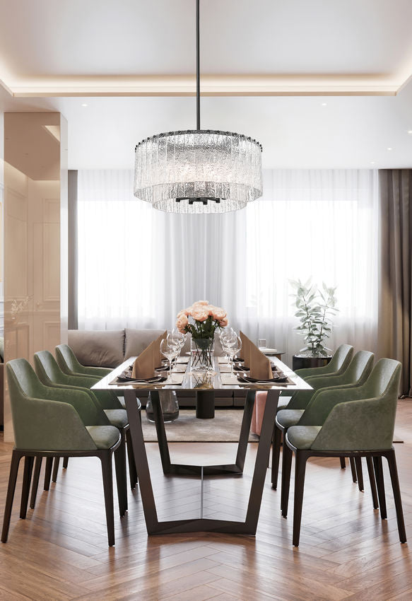 Z-Lite Glacier 28" 10-Light Matte Black Steel Clear Glass Shade Pendant Light