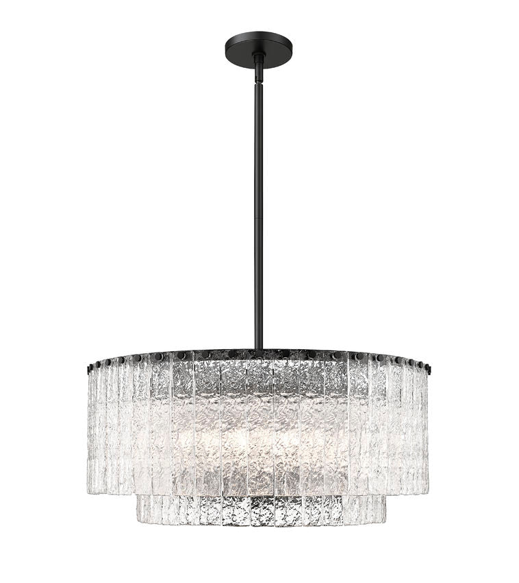 Z-Lite Glacier 28" 10-Light Matte Black Steel Clear Glass Shade Pendant Light