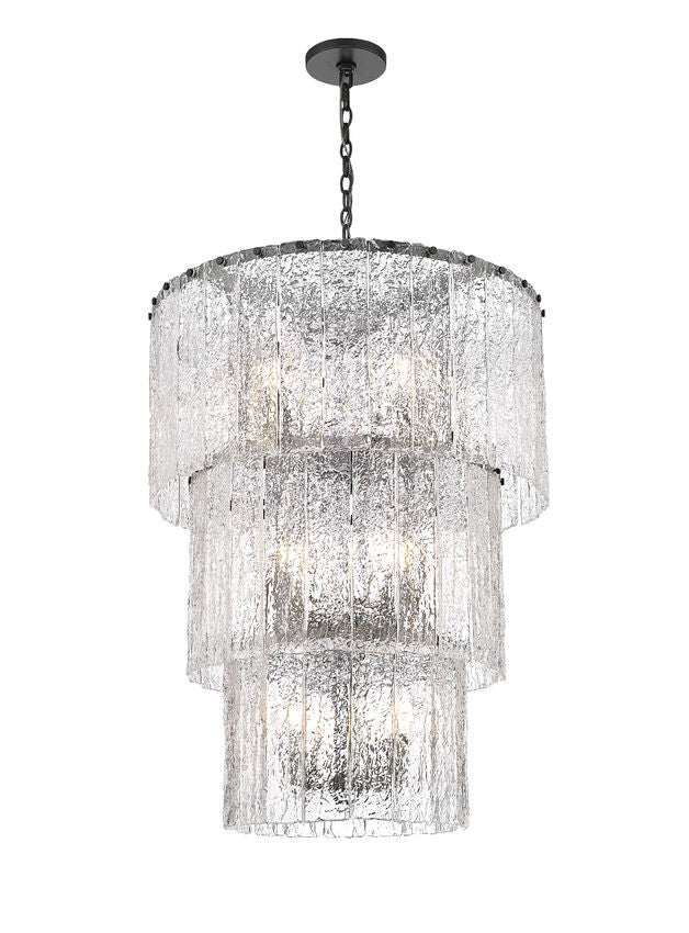 Z-Lite Glacier 28" 12-Light Matte Black Clear Glass Shade Chandelier