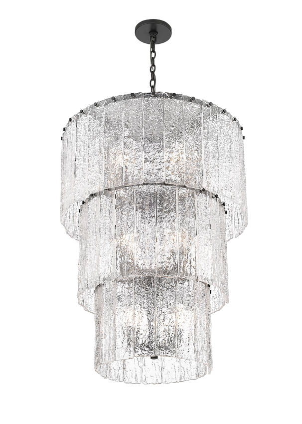 Z-Lite Glacier 28" 12-Light Matte Black Clear Glass Shade Chandelier