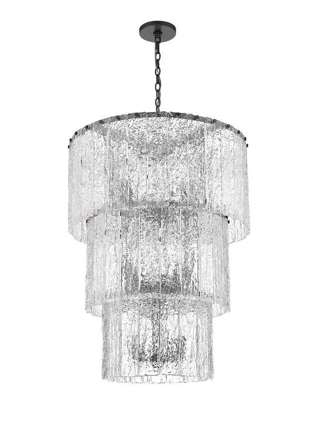 Z-Lite Glacier 28" 12-Light Matte Black Clear Glass Shade Chandelier