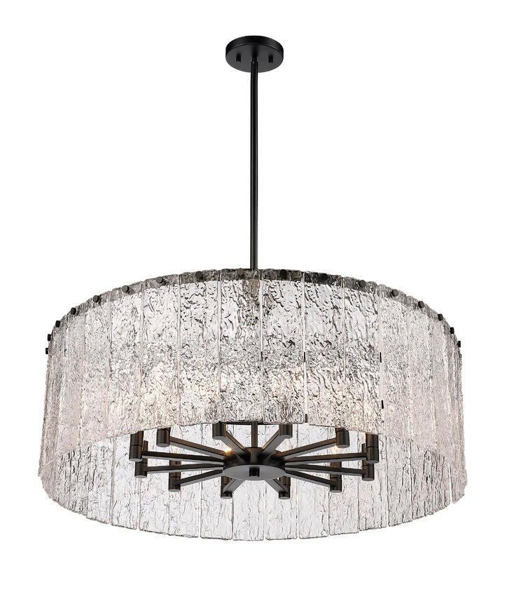 Z-Lite Glacier 33" 12-Light Matte Black Pendant Light With Clear Glass Shade