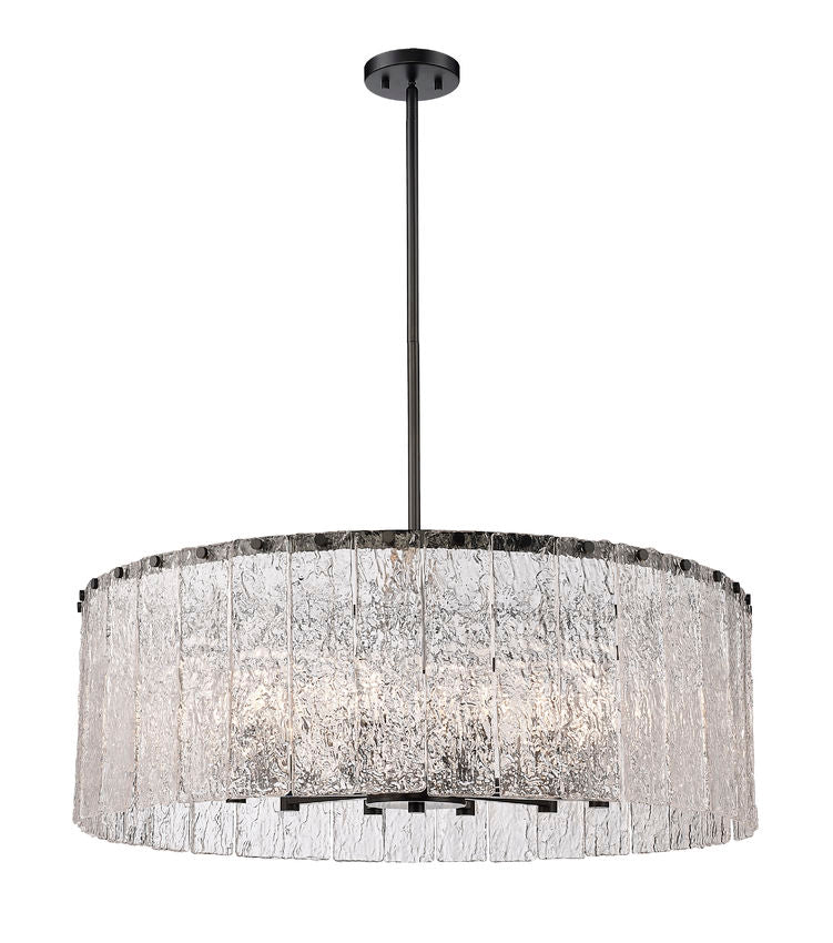 Z-Lite Glacier 33" 12-Light Matte Black Pendant Light With Clear Glass Shade