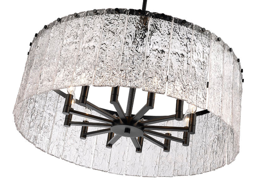 Z-Lite Glacier 33" 12-Light Matte Black Pendant Light With Clear Glass Shade