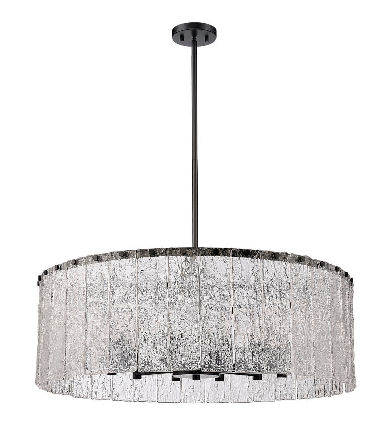 Z-Lite Glacier 33" 12-Light Matte Black Pendant Light With Clear Glass Shade
