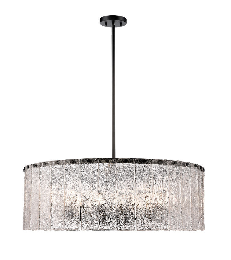 Z-Lite Glacier 33" 12-Light Matte Black Pendant Light With Clear Glass Shade