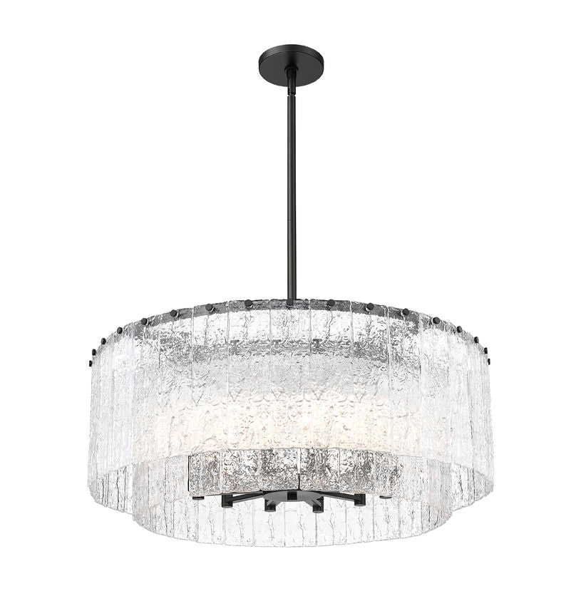 Z-Lite Glacier 33" 12-Light Matte Black Steel Clear Glass Shade Pendant Light
