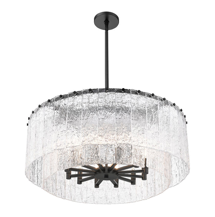 Z-Lite Glacier 33" 12-Light Matte Black Steel Clear Glass Shade Pendant Light