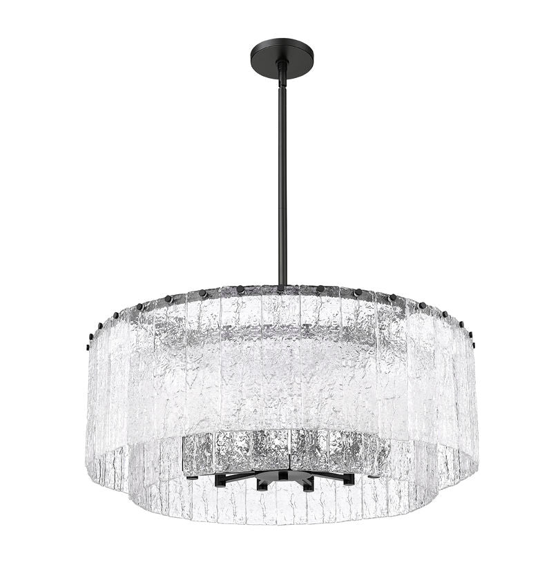 Z-Lite Glacier 33" 12-Light Matte Black Steel Clear Glass Shade Pendant Light