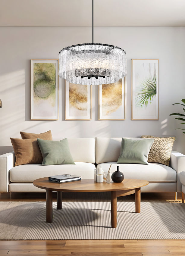 Z-Lite Glacier 33" 12-Light Matte Black Steel Clear Glass Shade Pendant Light