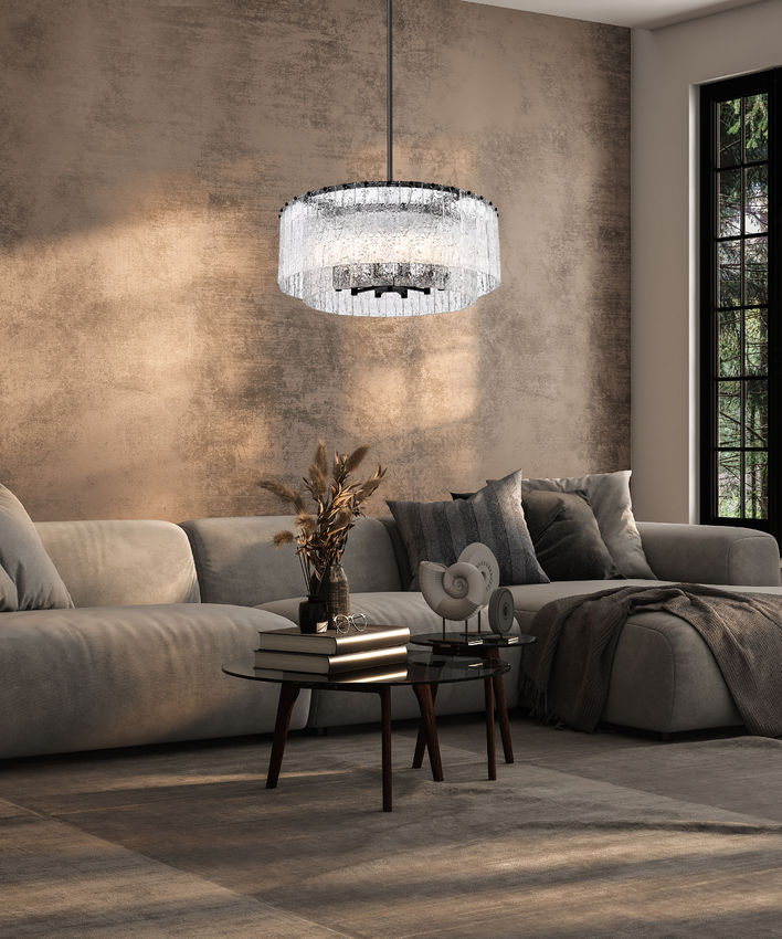 Z-Lite Glacier 33" 12-Light Matte Black Steel Clear Glass Shade Pendant Light