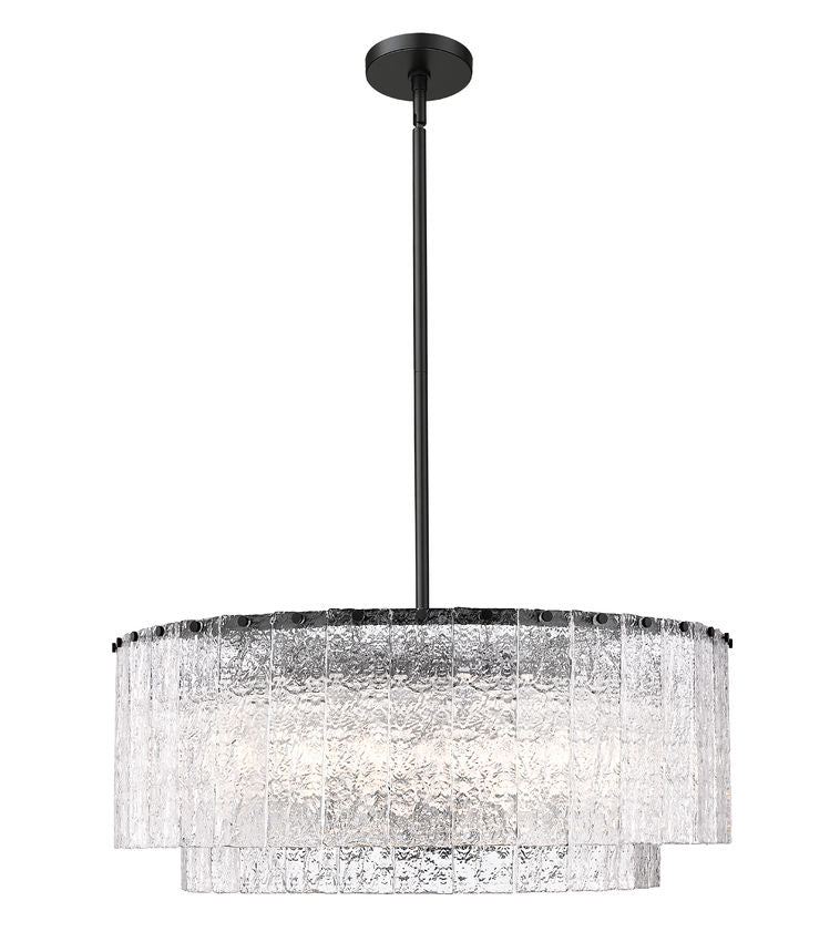 Z-Lite Glacier 33" 12-Light Matte Black Steel Clear Glass Shade Pendant Light