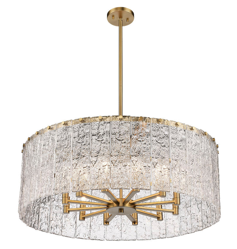 Z-Lite Glacier 33" 12-Light Modern Gold Pendant Light With Clear Glass Shade