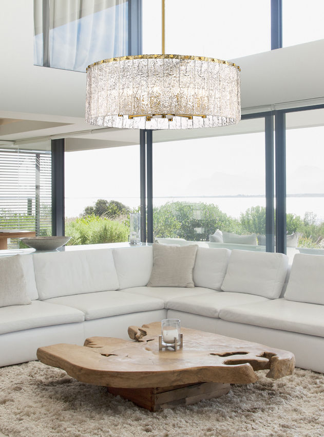 Z-Lite Glacier 33" 12-Light Modern Gold Pendant Light With Clear Glass Shade
