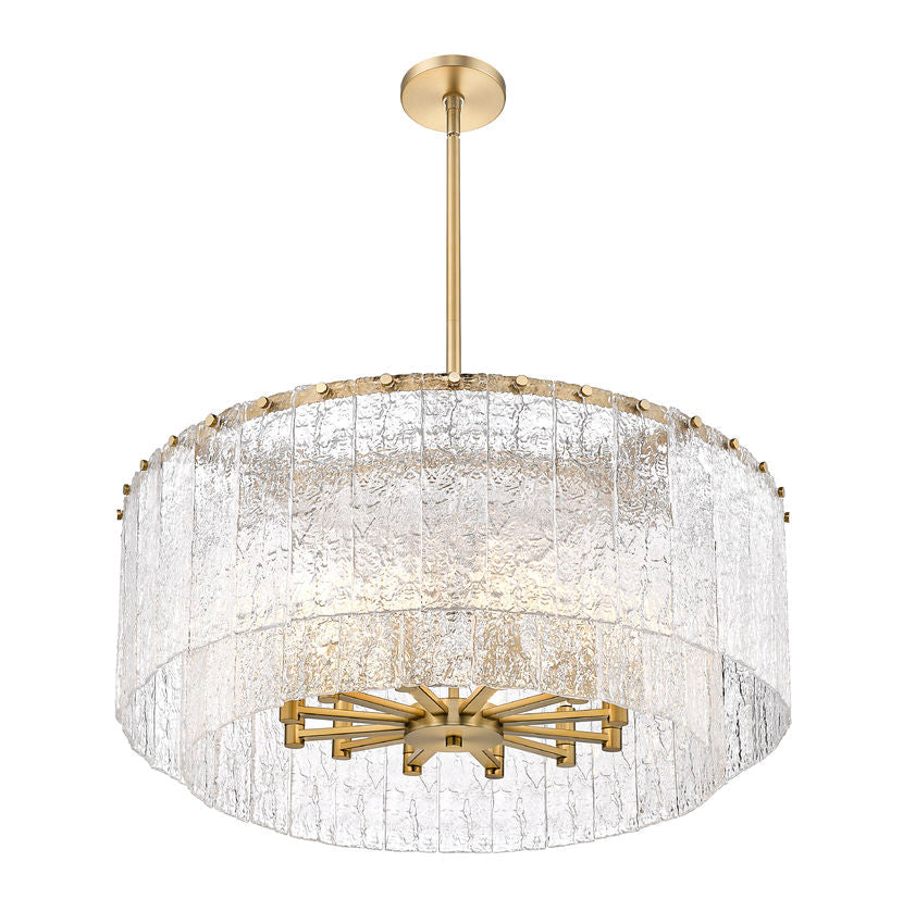 Z-Lite Glacier 33" 12-Light Modern Gold Steel Clear Glass Shade Pendant Light