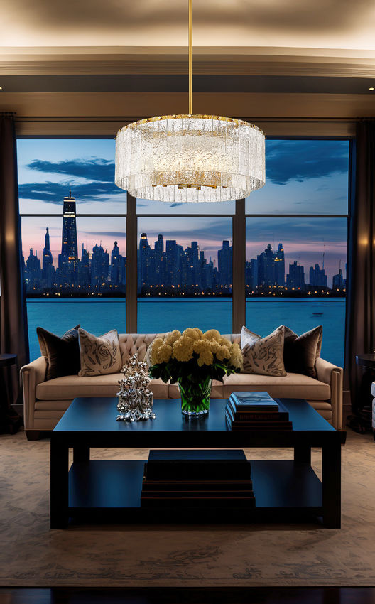 Z-Lite Glacier 33" 12-Light Modern Gold Steel Clear Glass Shade Pendant Light