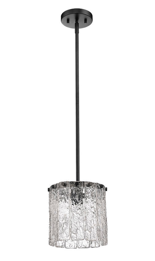 Z-Lite Glacier 9" 1-Light Matte Black Pendant Light With Clear Glass Shade