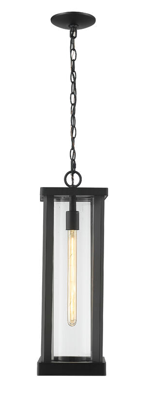 Z-Lite Glenwood 8" 1-Light Black Aluminum Outdoor Chain Mount Ceiling Fixture With Clear Glass Shade
