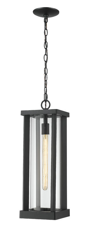 Z-Lite Glenwood 8" 1-Light Black Aluminum Outdoor Chain Mount Ceiling Fixture With Clear Glass Shade