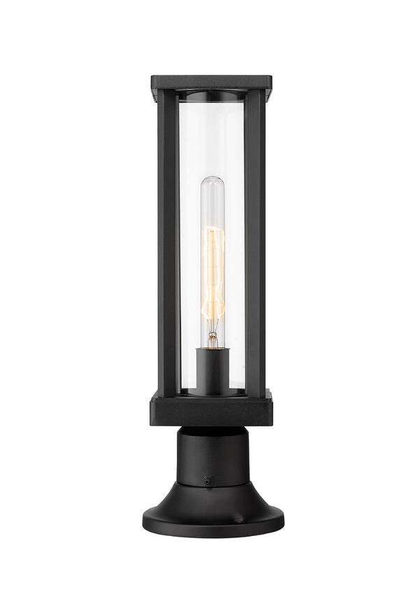 Z-Lite Glenwood 8" W x 16" H 1-Light Black Outdoor Pier Mounted Fixture and Round Pier Mount Hardware With Clear Glass Shade