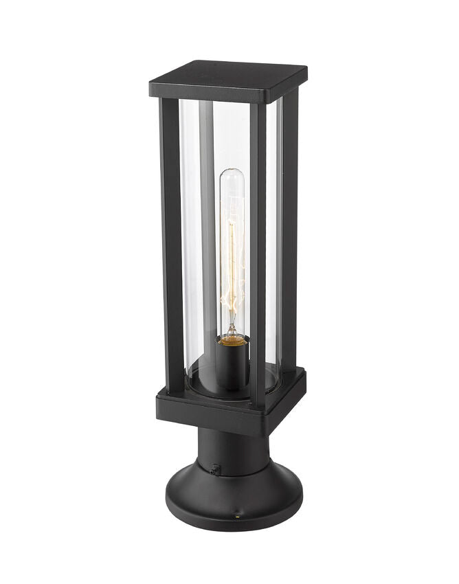 Z-Lite Glenwood 8" W x 16" H 1-Light Black Outdoor Pier Mounted Fixture and Round Pier Mount Hardware With Clear Glass Shade