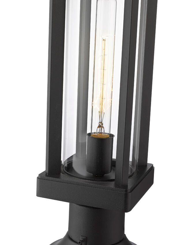 Z-Lite Glenwood 8" W x 16" H 1-Light Black Outdoor Pier Mounted Fixture and Round Pier Mount Hardware With Clear Glass Shade