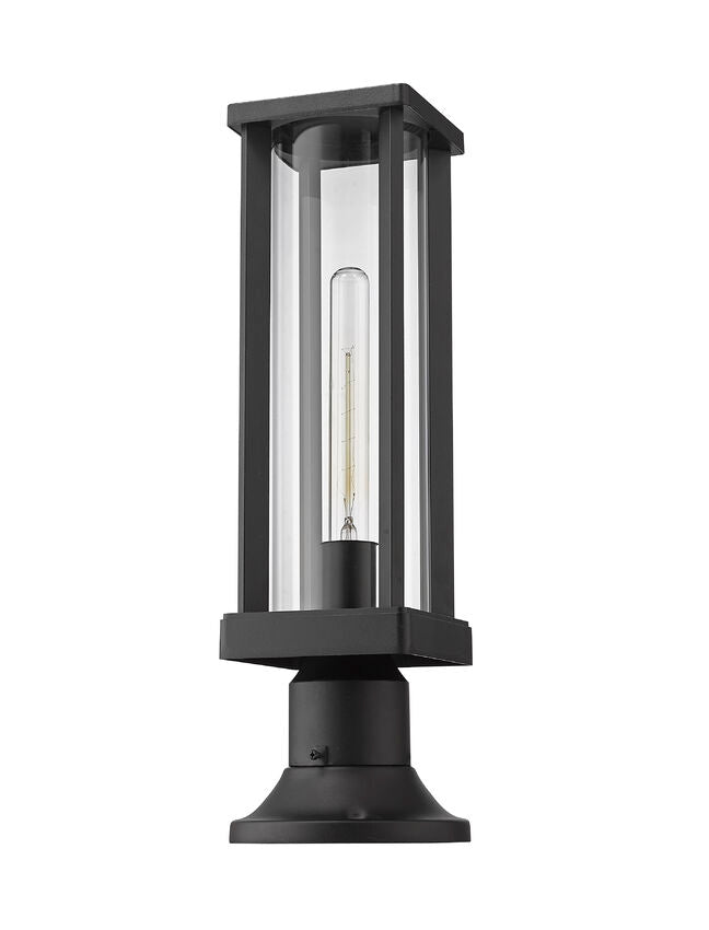 Z-Lite Glenwood 8" W x 16" H 1-Light Black Outdoor Pier Mounted Fixture and Round Pier Mount Hardware With Clear Glass Shade