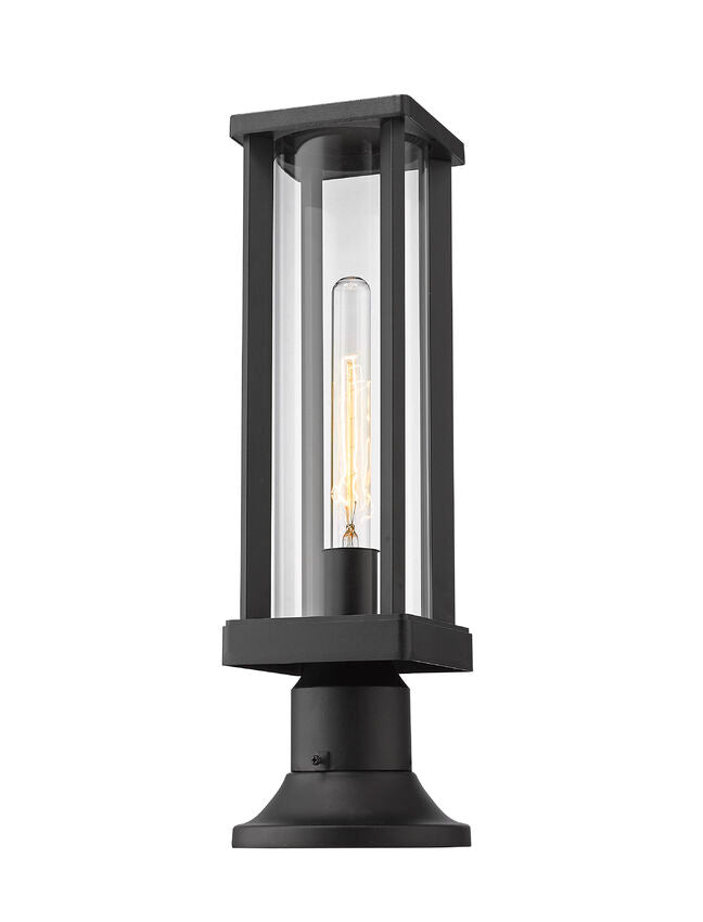 Z-Lite Glenwood 8" W x 16" H 1-Light Black Outdoor Pier Mounted Fixture and Round Pier Mount Hardware With Clear Glass Shade