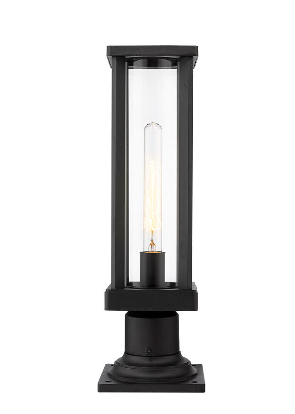 Z-Lite Glenwood 8" W x 16" H 1-Light Black Outdoor Pier Mounted Fixture and Square Pier Mount Hardware With Clear Glass Shade