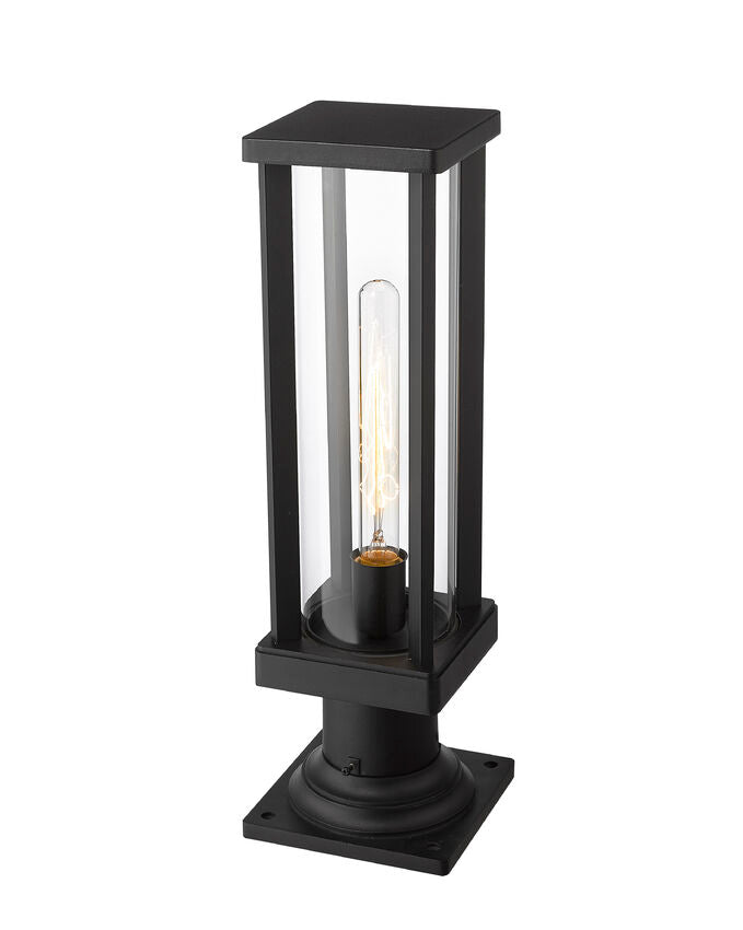 Z-Lite Glenwood 8" W x 16" H 1-Light Black Outdoor Pier Mounted Fixture and Square Pier Mount Hardware With Clear Glass Shade