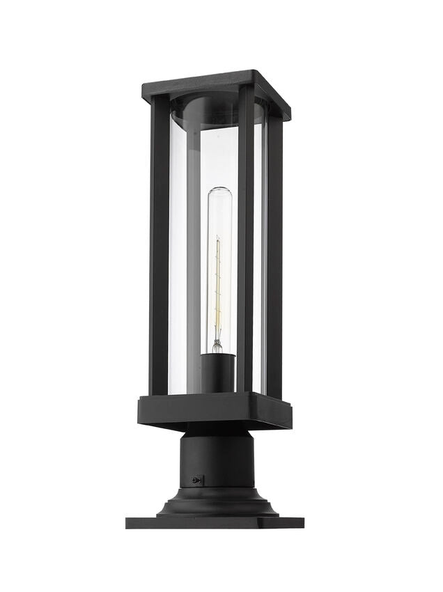 Z-Lite Glenwood 8" W x 16" H 1-Light Black Outdoor Pier Mounted Fixture and Square Pier Mount Hardware With Clear Glass Shade
