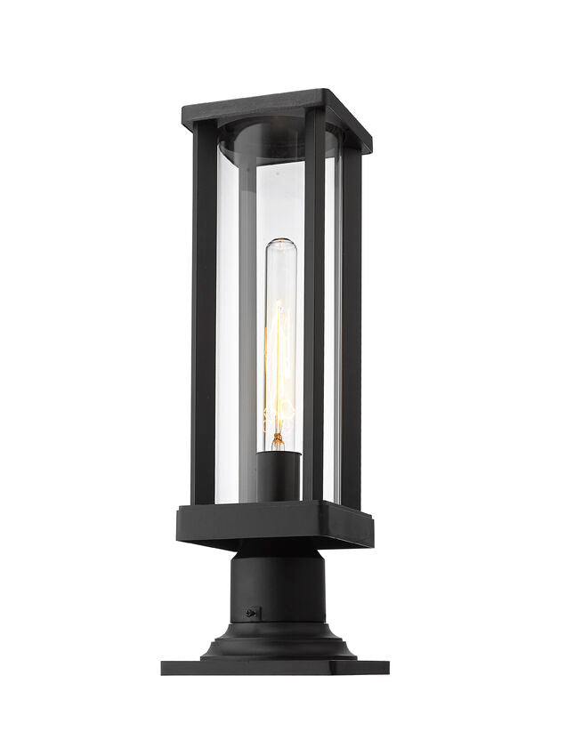 Z-Lite Glenwood 8" W x 16" H 1-Light Black Outdoor Pier Mounted Fixture and Square Pier Mount Hardware With Clear Glass Shade