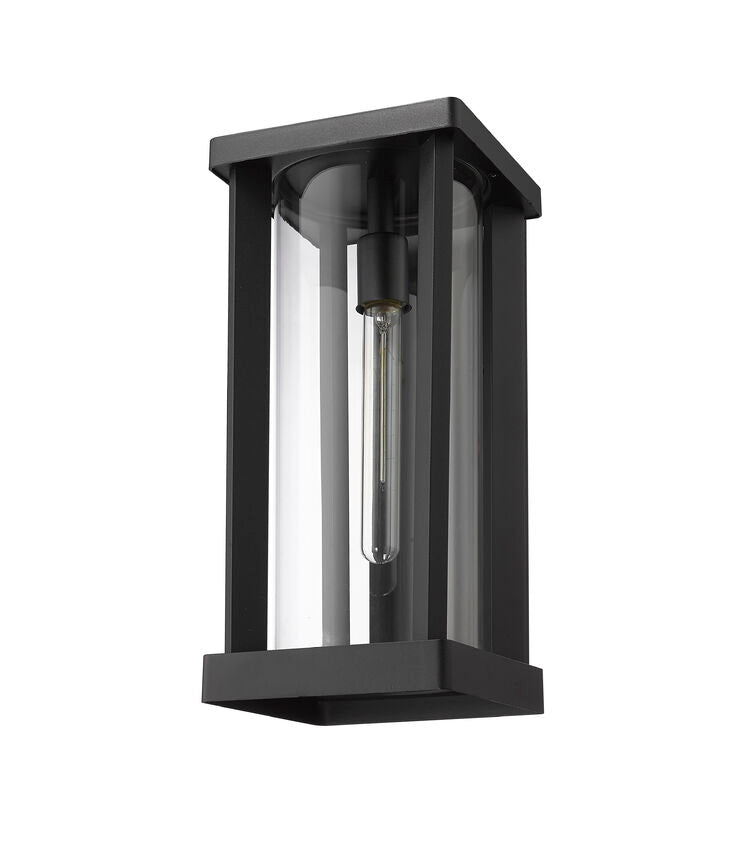 Z-Lite Glenwood 8" W x 17" H 1-Light Black Aluminum Outdoor Wall Sconce With Clear Glass Shade