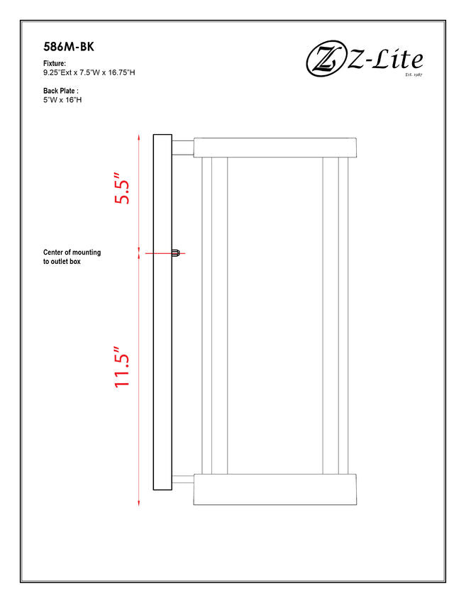 Z-Lite Glenwood 8" W x 17" H 1-Light Black Aluminum Outdoor Wall Sconce With Clear Glass Shade