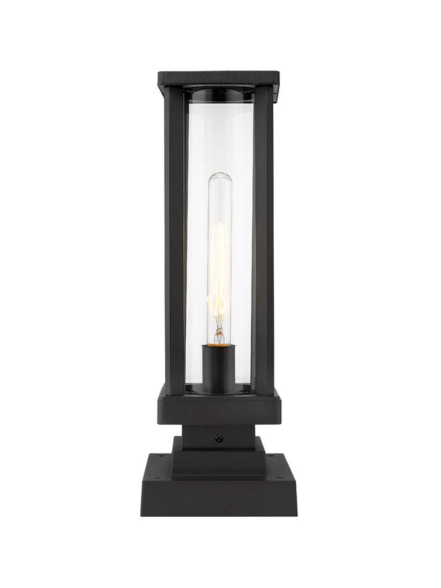Z-Lite Glenwood 8" W x 18" H 1-Light Black Outdoor Pier Mounted Fixture and Square Pier Mount Hardware With Clear Glass Shade