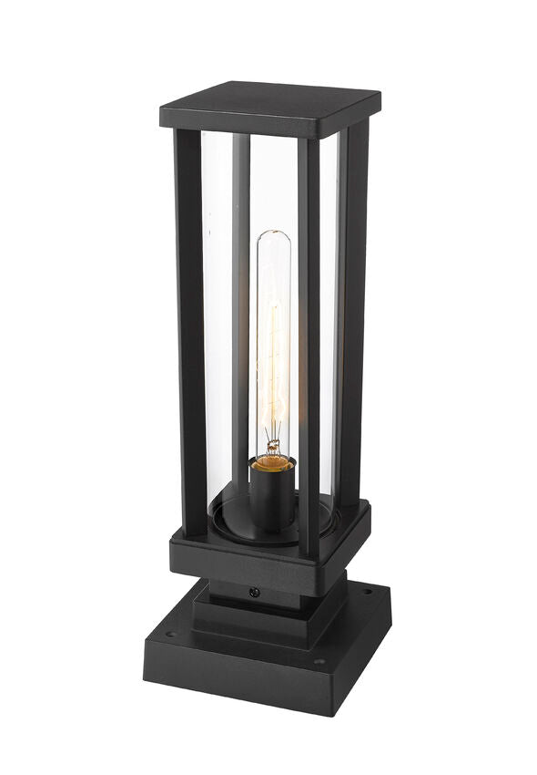 Z-Lite Glenwood 8" W x 18" H 1-Light Black Outdoor Pier Mounted Fixture and Square Pier Mount Hardware With Clear Glass Shade