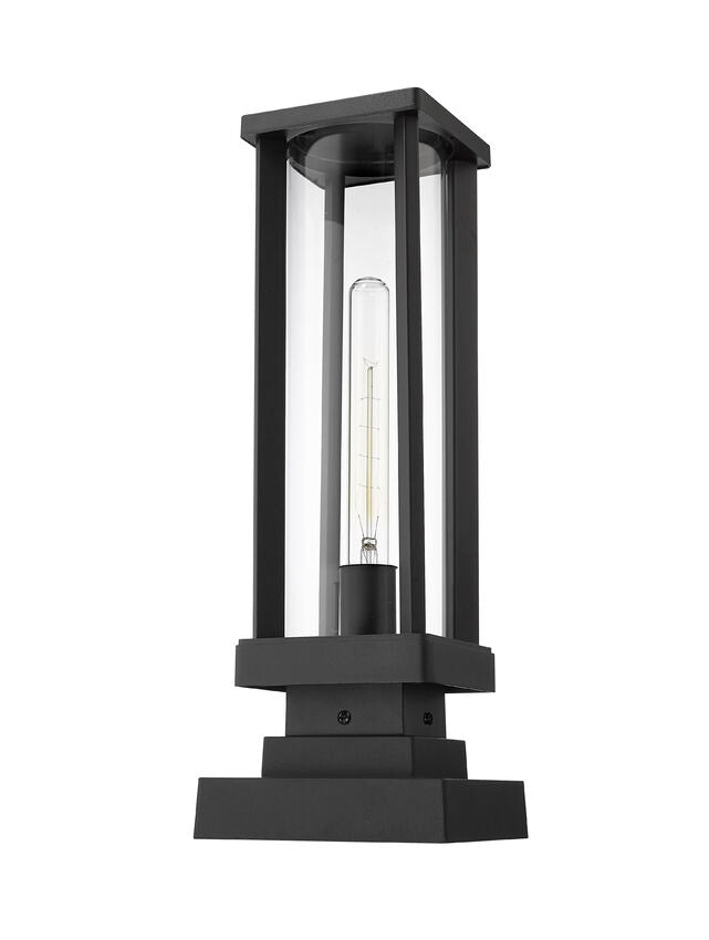 Z-Lite Glenwood 8" W x 18" H 1-Light Black Outdoor Pier Mounted Fixture and Square Pier Mount Hardware With Clear Glass Shade