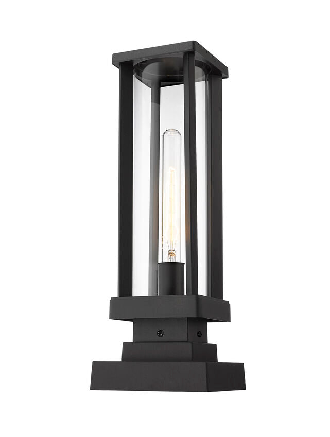 Z-Lite Glenwood 8" W x 18" H 1-Light Black Outdoor Pier Mounted Fixture and Square Pier Mount Hardware With Clear Glass Shade