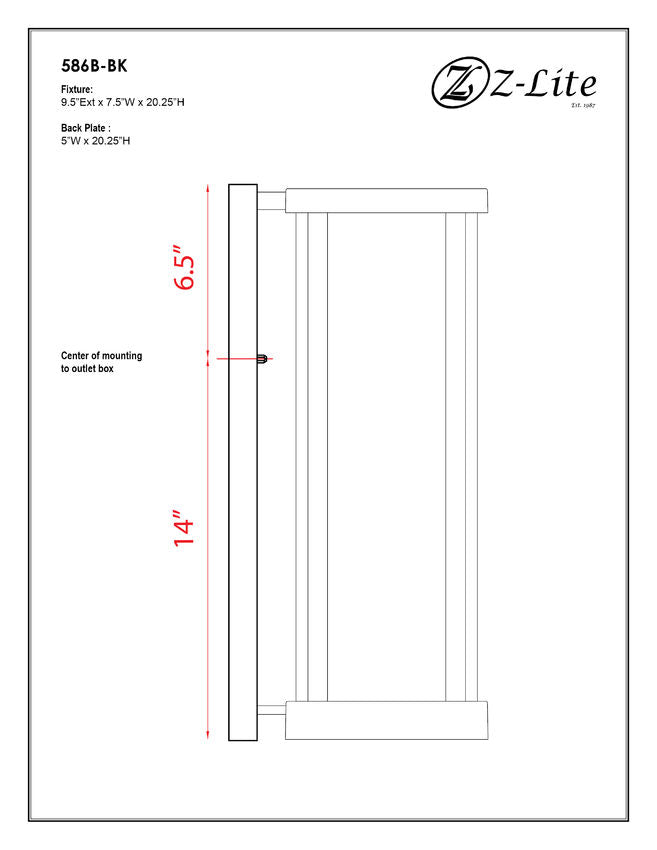 Z-Lite Glenwood 8" W x 20" H 1-Light Black Aluminum Outdoor Wall Sconce With Clear Glass Shade