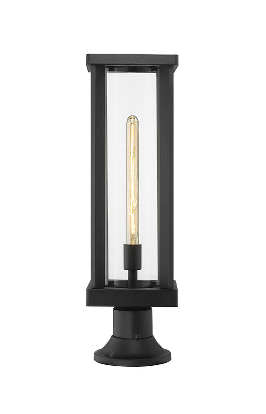 Z-Lite Glenwood 8" W x 22" H 1-Light Black Outdoor Pier Mounted Fixture and Round Pier Mount Hardware With Clear Glass Shade