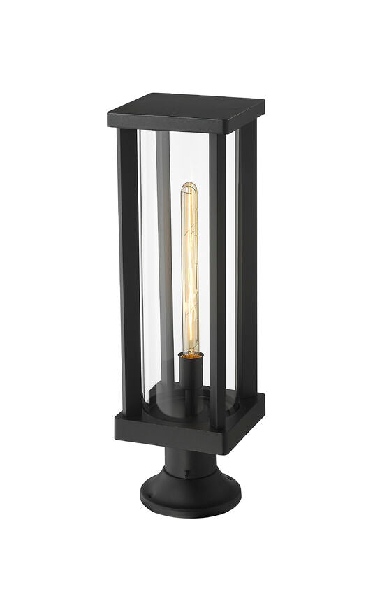 Z-Lite Glenwood 8" W x 22" H 1-Light Black Outdoor Pier Mounted Fixture and Round Pier Mount Hardware With Clear Glass Shade