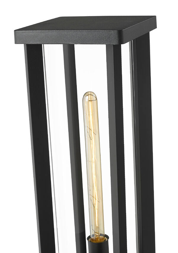 Z-Lite Glenwood 8" W x 22" H 1-Light Black Outdoor Pier Mounted Fixture and Round Pier Mount Hardware With Clear Glass Shade