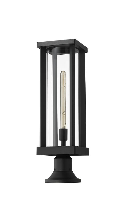 Z-Lite Glenwood 8" W x 22" H 1-Light Black Outdoor Pier Mounted Fixture and Round Pier Mount Hardware With Clear Glass Shade