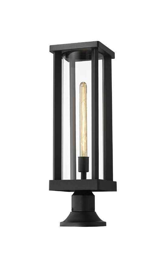 Z-Lite Glenwood 8" W x 22" H 1-Light Black Outdoor Pier Mounted Fixture and Round Pier Mount Hardware With Clear Glass Shade