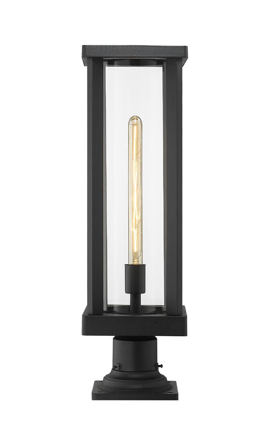 Z-Lite Glenwood 8" W x 22" H 1-Light Black Outdoor Pier Mounted Fixture and Square Pier Mount Hardware With Clear Glass Shade